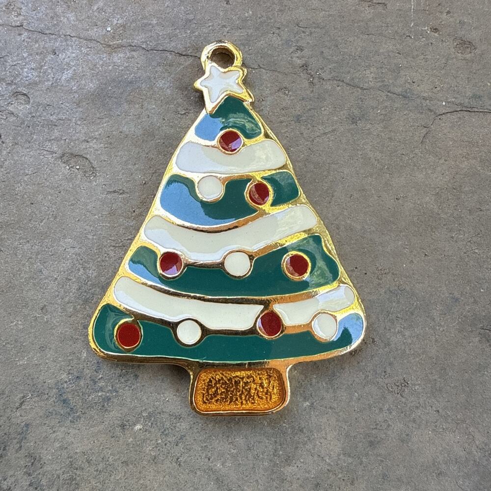 Vintage Wallace Silversmiths Enamel Christmas Tree Ornament Pendant Gold Tone 2"